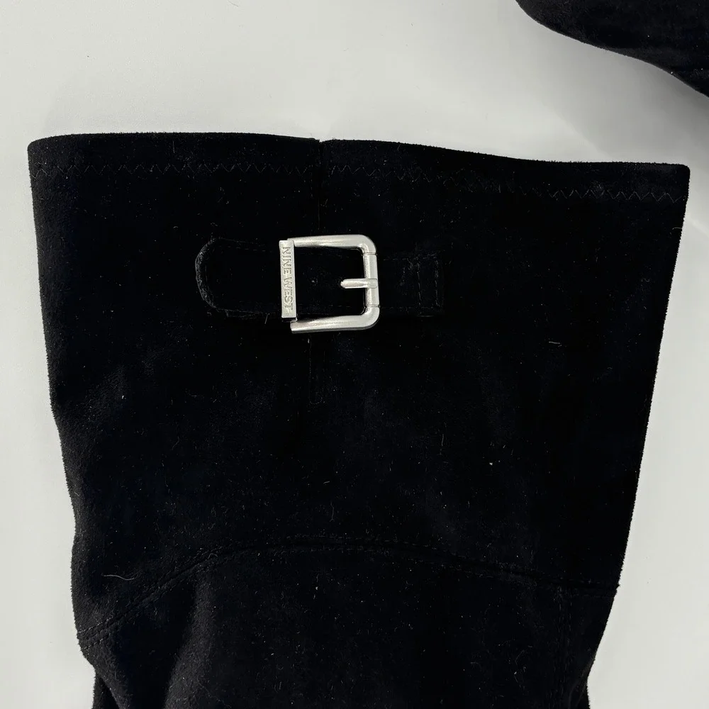 Nine West Nans Over-The-Knee Lug Sole Boots Black Women Size 8 Buckle Suede